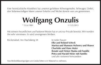 Traueranzeige von Wolfgang Onzulis von Pegnitz-Zeitung